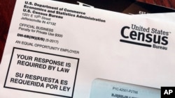 FILE - An envelope contains a 2018 census test letter mailed to a resident in Providence, R.I., March 23, 2018. 