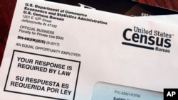 FILE - An envelope contains a 2018 census test letter mailed to a resident in Providence, R.I., March 23, 2018. 