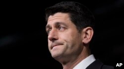 Ketua DPR AS, Paul Ryan dalam konferensi pers di Capitol Hill, Washington (23/6). (AP/Evan Vucci)