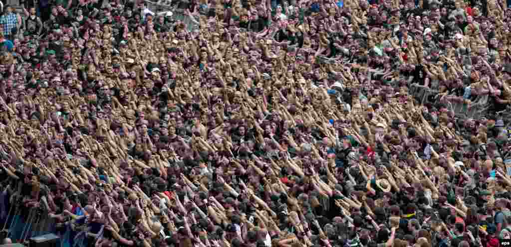 Festival-goers attend the music festival &#39;Rockavaria&#39; in Munich, Germany.