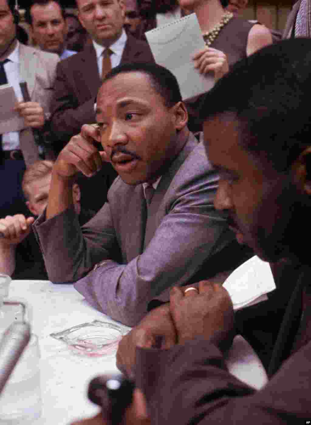 Martin Luther King Jr. attends a news conference in Birmingham, Alabama, May 9, 1963. 