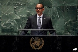 Rwanda's President Paul Kagame addresses the 73rd session of the United Nations General Assembly, at U.N. headquarters, Sept. 25, 2018.