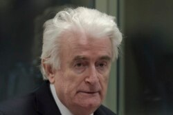 Former Bosnian Serb leader Radovan Karadzic enters the court room of the International Residual Mechanism for Criminal Tribunals in The Hague, Netherlands, Wednesday, March 20, 2019.