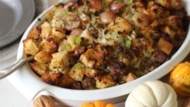 Thanksgiving stuffing is a popular side dish.