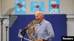 Democratic 2020 U.S. presidential candidate and former Vice President Joe Biden speaks at a campaign stop in Manchester, New Hampshire, May 13, 2019. 