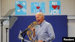 El candidato presidencial demócrata de los EE. UU. y exvicepresidente Joe Biden habla en una parada de campaña en Manchester, New Hampshire, 13 de mayo de 2019.