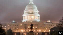 The U.S. Capitol Building in Washington is shrouded in fog early on Election Day, Nov. 6, 2018.