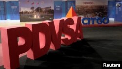 The corporate logos of the state oil company PDVSA and Citgo Petroleum Corp. in Caracas, Venezuela, April 30, 2018.