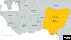 Peta wilayah Nigeria, Afrika. Sedikitnya 11 orang dilaporkan tewas dalam serangan di rumah wakil gubernur negara bagian Adamawa, Nigeria, Sabtu (6/4).