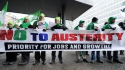 European Trade Union Confederation (ETUC) members demonstrate against European austerity measures at the EU Commission headquarters in Brussels.