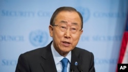 United Nations Secretary General Ban Ki-moon speaks to reporters at United Nations headquarters, Sept. 9, 2016.