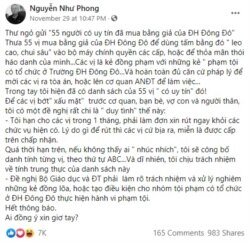 "Tối hậu thư" của nhà báo-nhà văn Nguyễn Như Phong gửi đến 55 người dùng bằng giả (ảnh chụp màn hình hôm 1/12/2020)