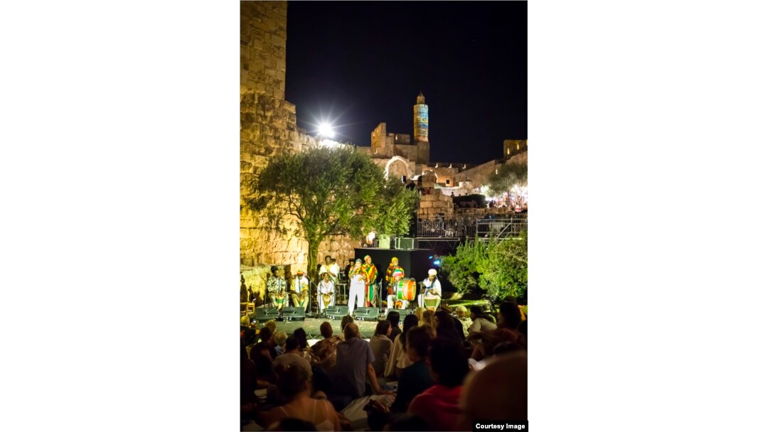 Vivien Jones and Drums of Defiance perform at the medieval fortress, the Tower of David, in the heart of Old Jerusalem. (Courtesy Noam Chojnowski/Jerusalem Season of Culture)