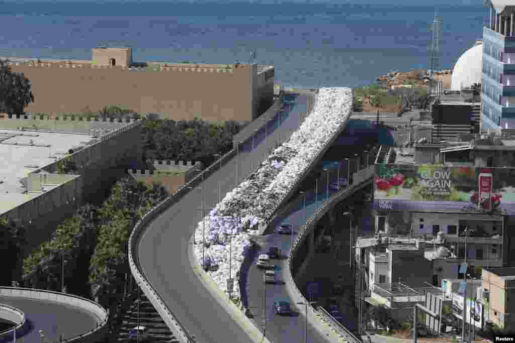 A general view shows packed garbage bags in Jdeideh, Beirut, Lebanon.