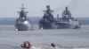 Russian warships are seen anchored in a bay of the Russian fleet base in Baltiysk in Russia's Kaliningrad region between Poland and the Baltic states, July 19, 2015.