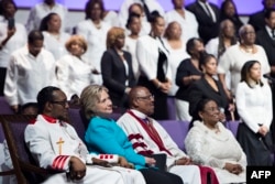 Democratic presidential nominee Hillary Clinton attends Sunday services at Mt. Airy Church of God and Christ, Nov. 6, 2016, in Philadelphia, Pennsylvania.