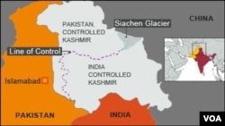 Map showing India and Pakistan controlled Kashmir and the Line of Control