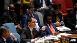 Le ministre vénézuélien des Affaires étrangères, Jorge Arreaza, prenant la parole devant le Conseil de sécurité des Nations Unies sur le Venezuela, le 26 février 2019, aux Nations Unies à New York