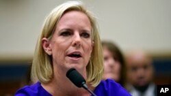 FILE - Homeland Security Secretary Kirstjen Nielsen testifies before the House Judiciary Committee on Capitol Hill in Washington.