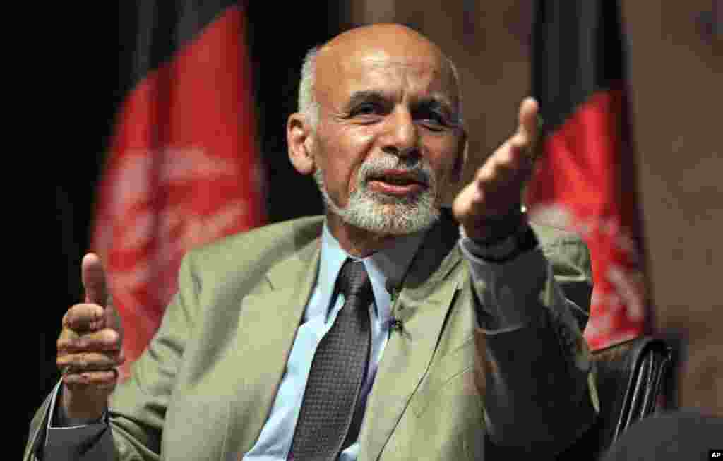 Presidential candidate Ashraf Ghani Ahmadzai speaks during his last campaign rally in Kabul, Afghanistan, June 11, 2014.