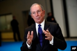 Special envoy to the United Nations for climate change Michael Bloomberg addresses the media at the One Planet Summit, near Paris, Dec. 12, 2017.