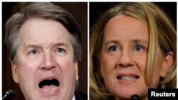 U.S. Supreme Court nominee Brett Kavanaugh and Professor Christine Blasey Ford, testify in this combination photo during a Senate Judiciary Committee confirmation hearing on Capitol Hill in Washington, Sept. 27, 2018. 