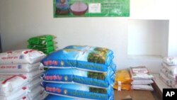 Cambodian rice bags at a store in Long Beach, California in May 2011.