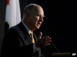FILE - California Gov. Jerry Brown speaks at a forum in Sacramento, Calif., June 29, 2018.