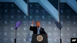 President Donald Trump speaks at the National Federation of Independent Businesses 75th anniversary celebration in Washington, June 19, 2018. 