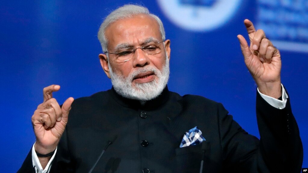 FILE - Indian Prime Minister Narendra Modi speaks in St. Petersburg, Russia, June 2, 2017. Modi and President Donald Trump meet for the first time this week.
