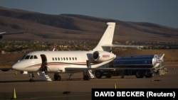 A business jet is refuelled at the Henderson Executive Airport.