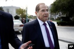 House Judiciary Committee Chair Jerrold Nadler, D-N.Y., speaks with a reporter as he departs a news conference after the House voted to reauthorize the Violence Against Women Act, April 4, 2019, on Capitol Hill in Washington.