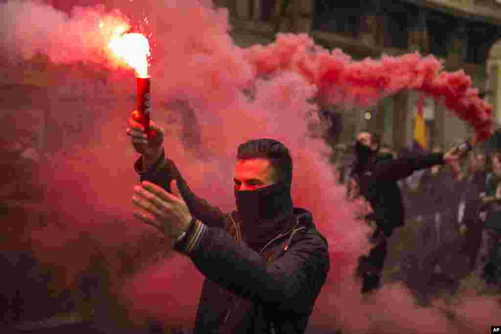 Students are protesting changes in the system of university degrees on the second of a two-day strike in Madrid, Spain.