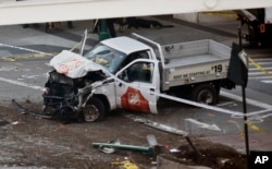 Esta es la camioneta pick up alquilada en Home Depot por el individuo que arrolló a peatones y ciclistas en Nueva York. Oct. 31, 2017.