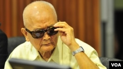 FILE - Nuon Chea, who was the Khmer Rouge's chief ideologist and No. 2 leader, sits in a court room before a hearing at the U.N.-backed war crimes tribunal in Phnom Penh, Cambodia, ​in​ ​2011​.​ ​(Khmer​ ​Rouge​ ​Tribunal​)