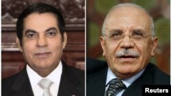 Tunisia's former President Zine al-Abidine Ben Ali (L) and Tunisia's former Interior Minister Rafik Belhaj Kacem (R) in Tunis in 2009.