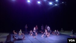 A group of 19 young Cambodian performers prepare to perform at the International School of Phnom Penh. (Sayana Ser/VOA) 