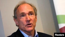 World Wide Web founder Tim Berners-Lee speaks during a news conference in London, Dec. 11, 2014.