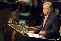 United Nations Secretary-General Antonio Guterres speaks during the 72nd session of the United Nations General Assembly at U.N. headquarters, Sept. 19, 2017.