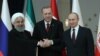 Les présidents iranien Hassan Rohani, turc Recep Tayyip Erdogan, et russe Vladimir Poutine, Ankara, Turquie, le 4 avril 2018.