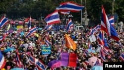 曼谷市中心的反政府示威人群。（2014年1月5日）
