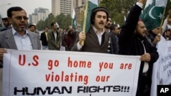 Members of a Pakistani civil society chant slogans during anti-U.S. rally, Islamabad, Feb. 28, 2011.