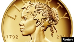 The new $100 gold coin featuring an African-American woman as the face of Lady Liberty is shown. Courtesy of The United States Mint/Handout via REUTERS