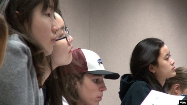 Women computer science students are seen in class at Harvey Mudd College in California.