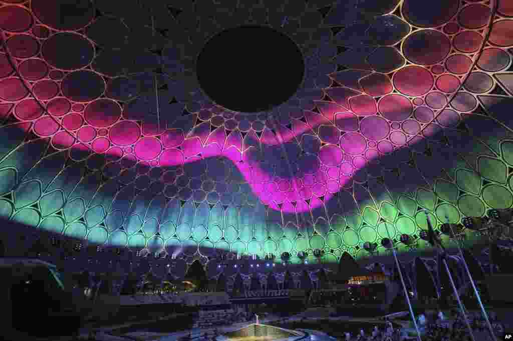 An Emirati artist performs during the opening ceremony of the Dubai Expo 2020 in Dubai, United Arab Emirates.