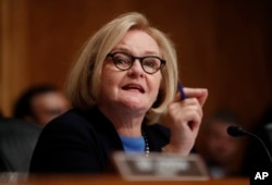 FILE - Sen. Claire McCaskill, a Missouri Democrat, speaks during a hearing on Capitol Hill in Washington, Sept. 18, 2018.