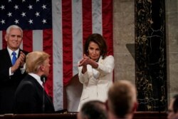 President Donald Trump delivered the State of the Union address, with Vice President Mike Pence and Speaker of the House Nancy Pelosi, at the Capitol in Washington, DC on February 5, 2019.