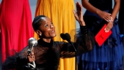 FILE PHOTO: Letitia Wright reacts at 50th NAACP Image Awards in Los Angeles, California, after winning outstanding breakthrough performance in a motion picture for her role in "Black Panther." REUTERS/Mario Anzuoni/File Photo