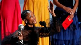 FILE PHOTO: Letitia Wright reacts at 50th NAACP Image Awards in Los Angeles, California, after winning outstanding breakthrough performance in a motion picture for her role in 