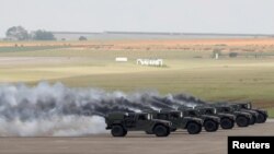 M56 coyote smoke generator vehicles take part in Han Kuang military drill simulating the China's People's Liberation Army invading the island, at Ching Chuan Kang Air Base, in Taichung, Taiwan, June 7, 2018.